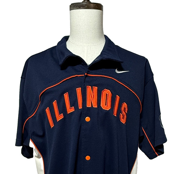 Illinois Illini Warm Up Shooting Jersey Mens Large Blue Orange Snap Shirt Nike - Picture 1 of 10